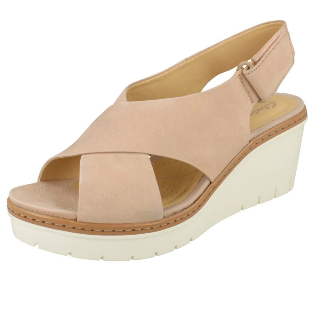 (UK 7, Blush (Pink)) Ladies Clarks Slingback Wedge Heel Sandals Palm Candid - D Fit