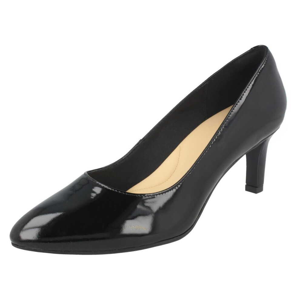 (UK 8, Black) Ladies Clarks Textured Court Shoes Calla Rose - D Fit