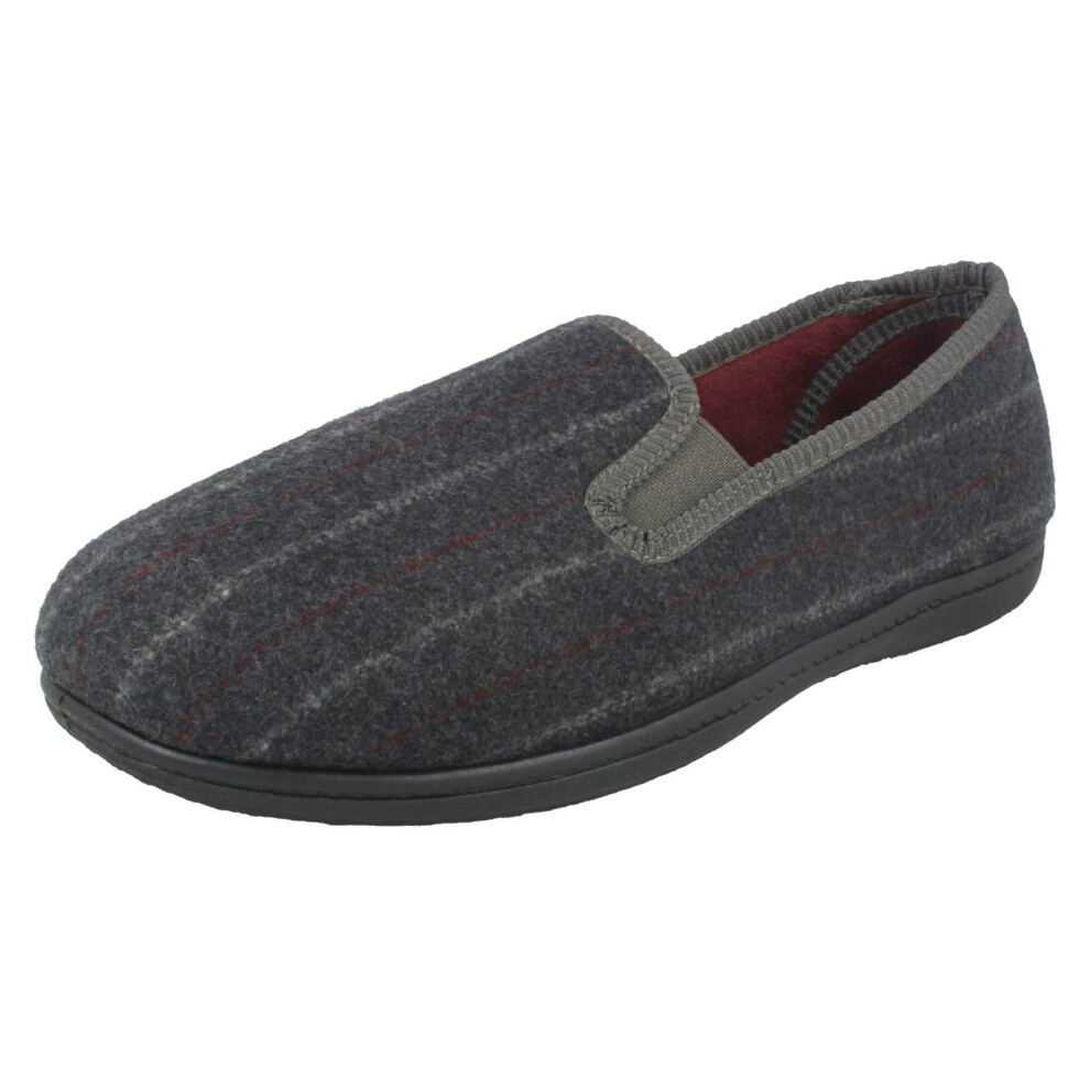 (UK 7, Grey (Stripe)) Mens Clarks Twin Gusset Slippers King Twin - G Fit