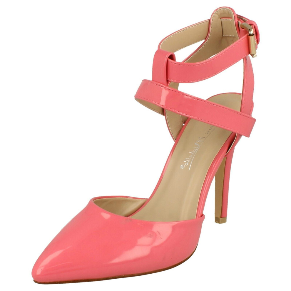 (UK 6, Pink) Ladies Anne Michelle High Heel Ankle Strap Court Shoe