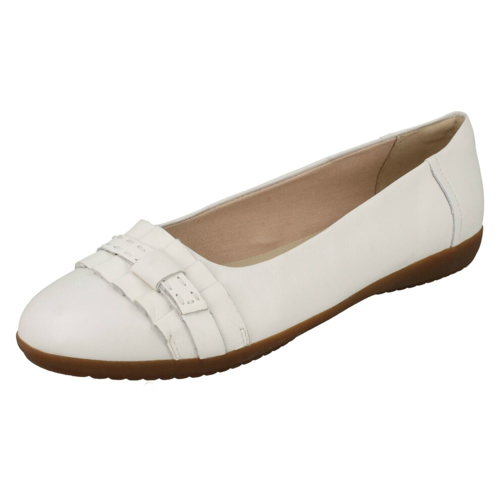 (UK 3, White) Ladies Clarks Smart Slip On Dolly Shoes Feya Island - D Fit