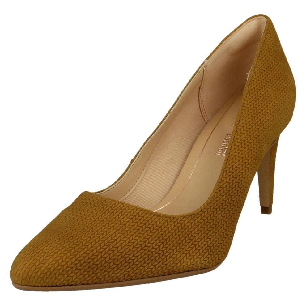 (UK 7, Ochre (Yellow)) Ladies Clarks Heeled Court Shoes Laina Rae - D Fit