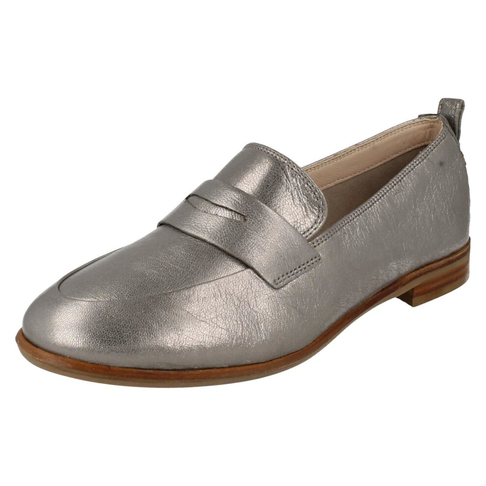 (UK 3, Silver) Ladies Clarks Smart Slip On Loafers Alania Belle - D Fit