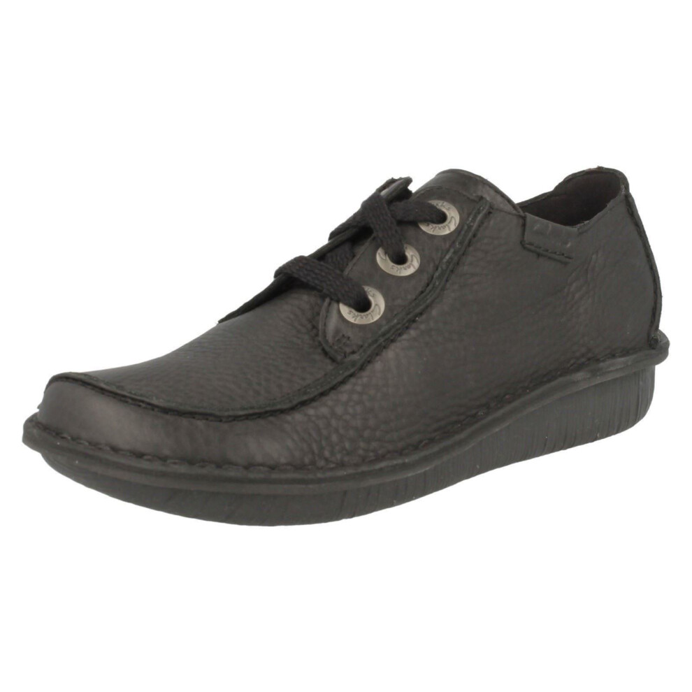 (UK 6.5, Black) Ladies Clarks Comfortable Lace Up Flats Funny Dream - D Fit