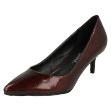 (UK 7, Burgundy (Red)) Ladies Anne Michelle Kitten Heel Crinkle Patent Court Shoes
