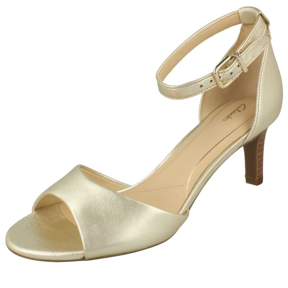 (UK 7.5, Champagne (Gold)) Ladies Clarks Elegant Heeled Sandals Laureti Grace - D Fit