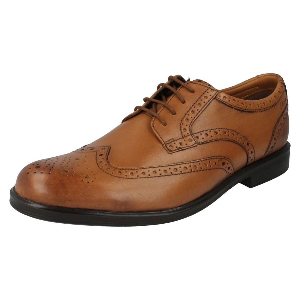 (UK 7.5, Tan (Brown)) Mens Clarks Formal Brogue Shoes Gabson Limit - G Fit