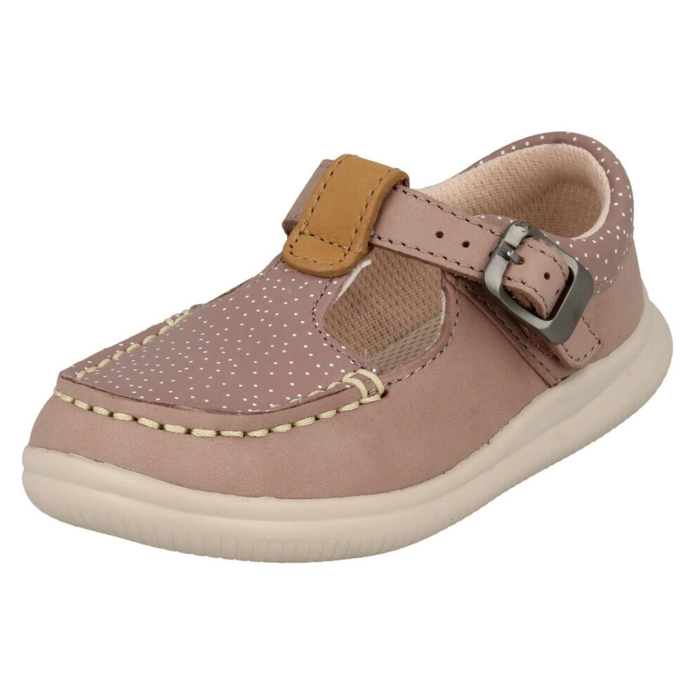 (UK 4.5 Infant, Pink) Girls Clarks Casual T-Bar Shoes Cloud Rosa - H Fit