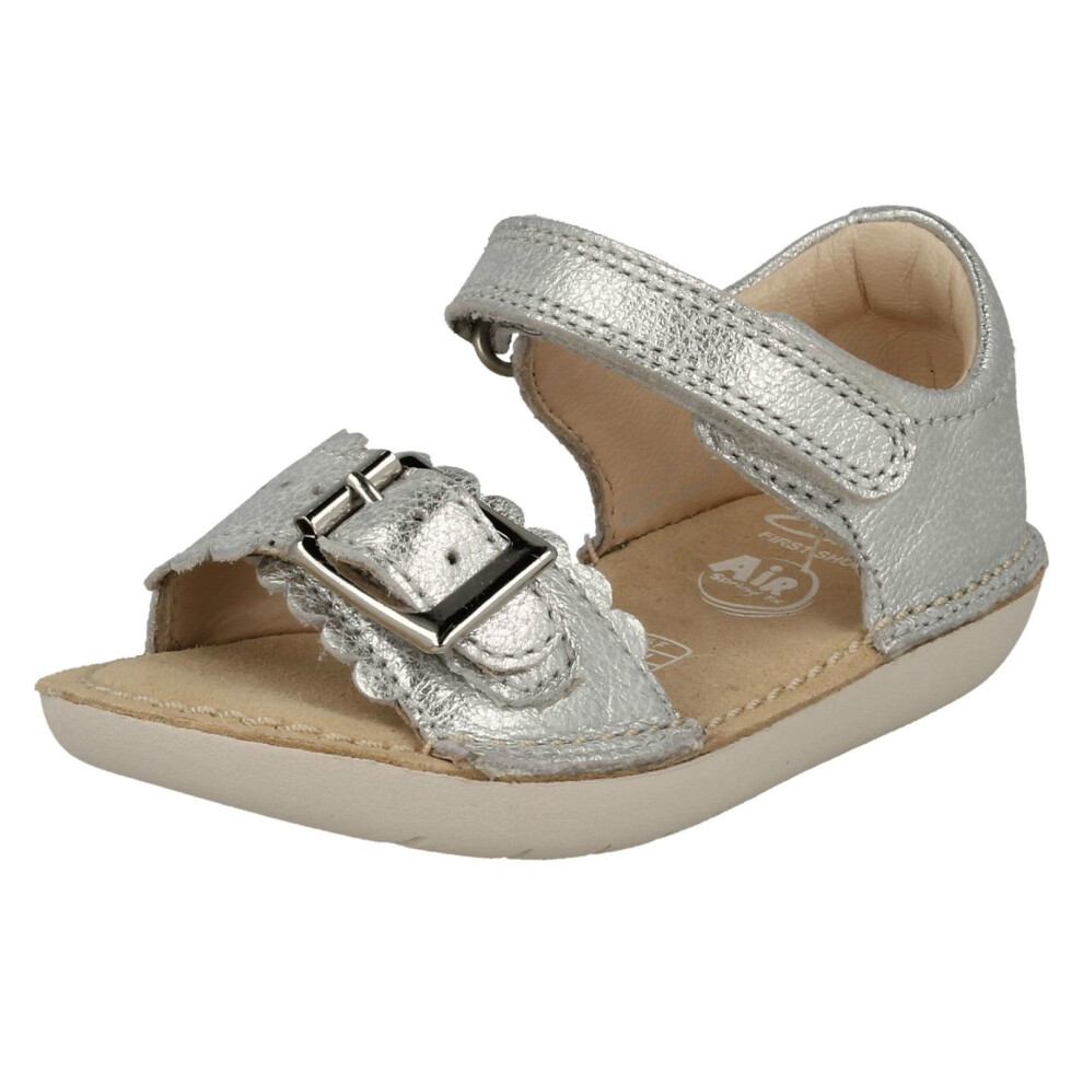 (UK 4 Infant, Silver) Girls Clarks Summer Sandals Ivy Flora - F Fit