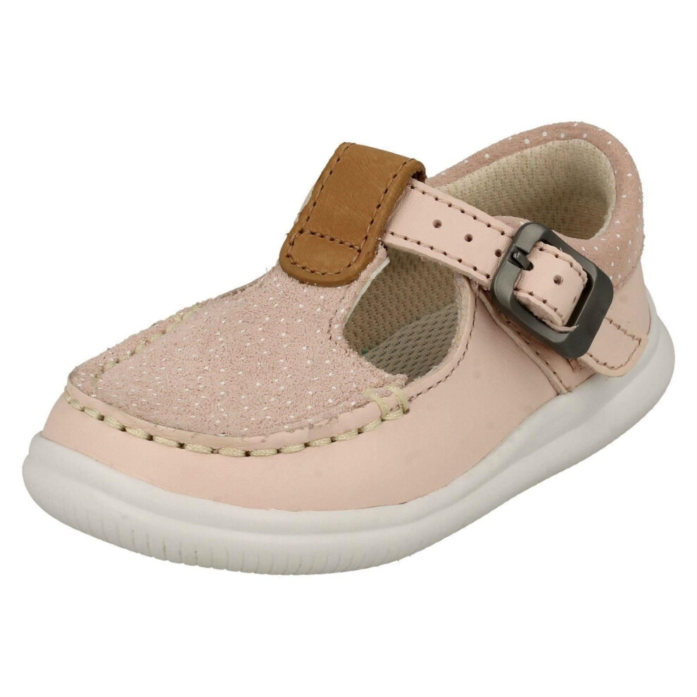 (UK 9 Child, Pink) Girls Clarks Polka Dot Detailed T-Bar Shoes Cloud Rosa T - F Fit