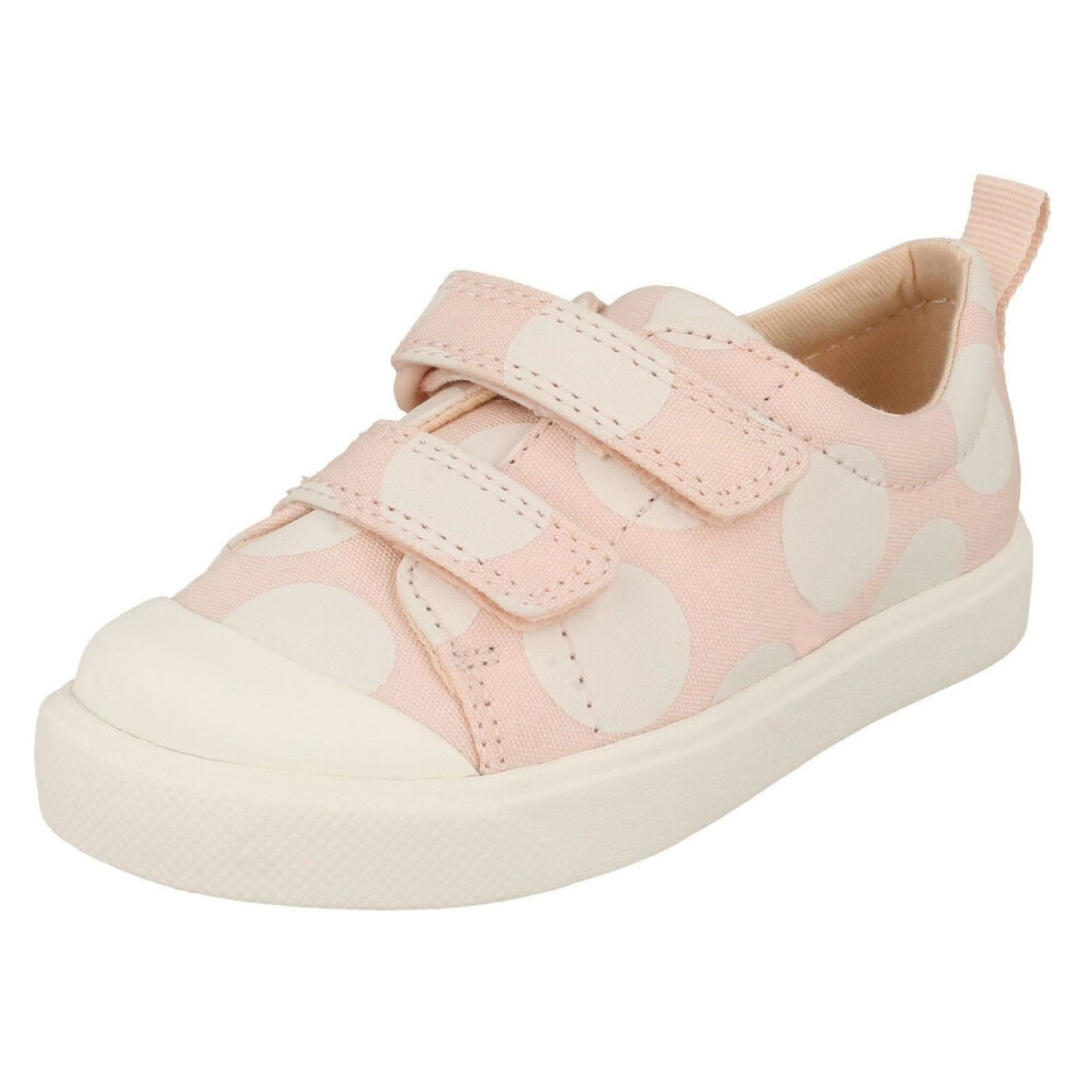 (UK 7 Infant, Pink) Childrens Boys Girls Clarks Pattern Detailed Canvas Shoes City Flare Lo T - F Fit