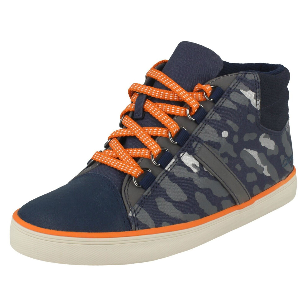 (UK 13 Child, Navy (Blue)) Boys Clarks Casual Lace Up Trainers Comic Way - G Fit