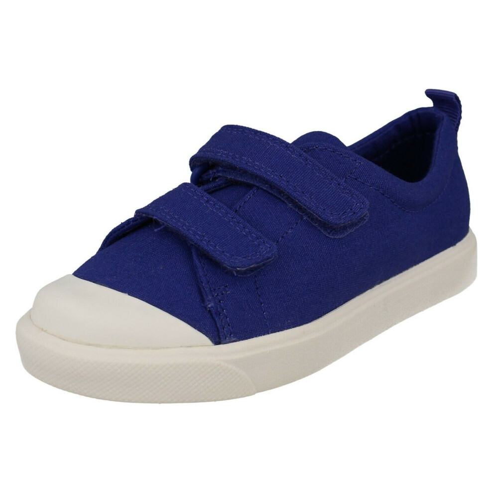 (UK 4 Infant, Blue) Childrens Boys Girls Clarks Pattern Detailed Canvas Shoes City Flare Lo T - G Fit