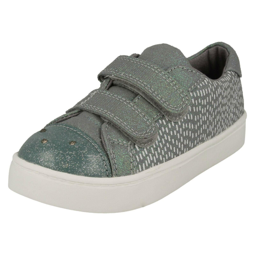 (UK 11 Child, Silver) Girls Clarks Casual Canvas Shoes Pattie Lola - F Fit