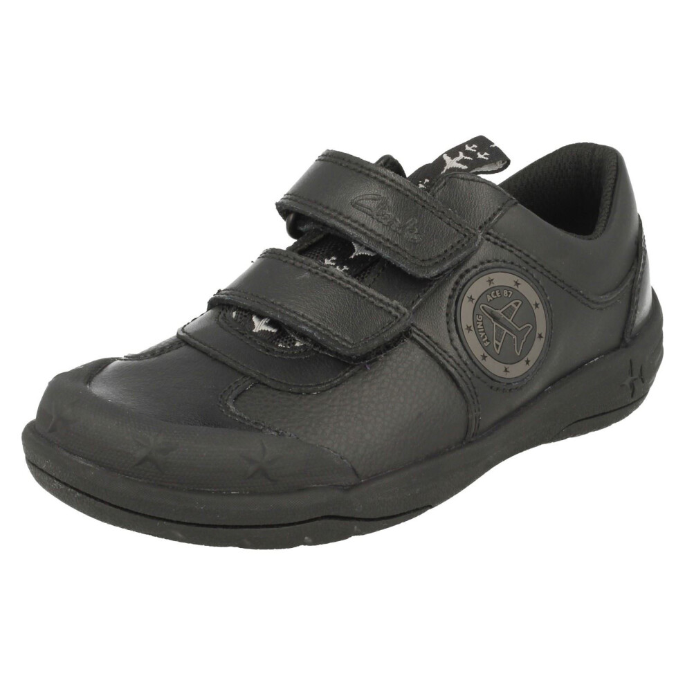 (UK 7 Infant, Black) Boys Clarks School Shoes with Lights Jetsky Fun - F Fit