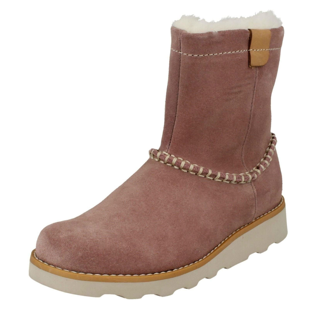 (UK 6 Infant, Pink) Girls Clarks Casual Fur Lined Boots Crown Piper - F Fit