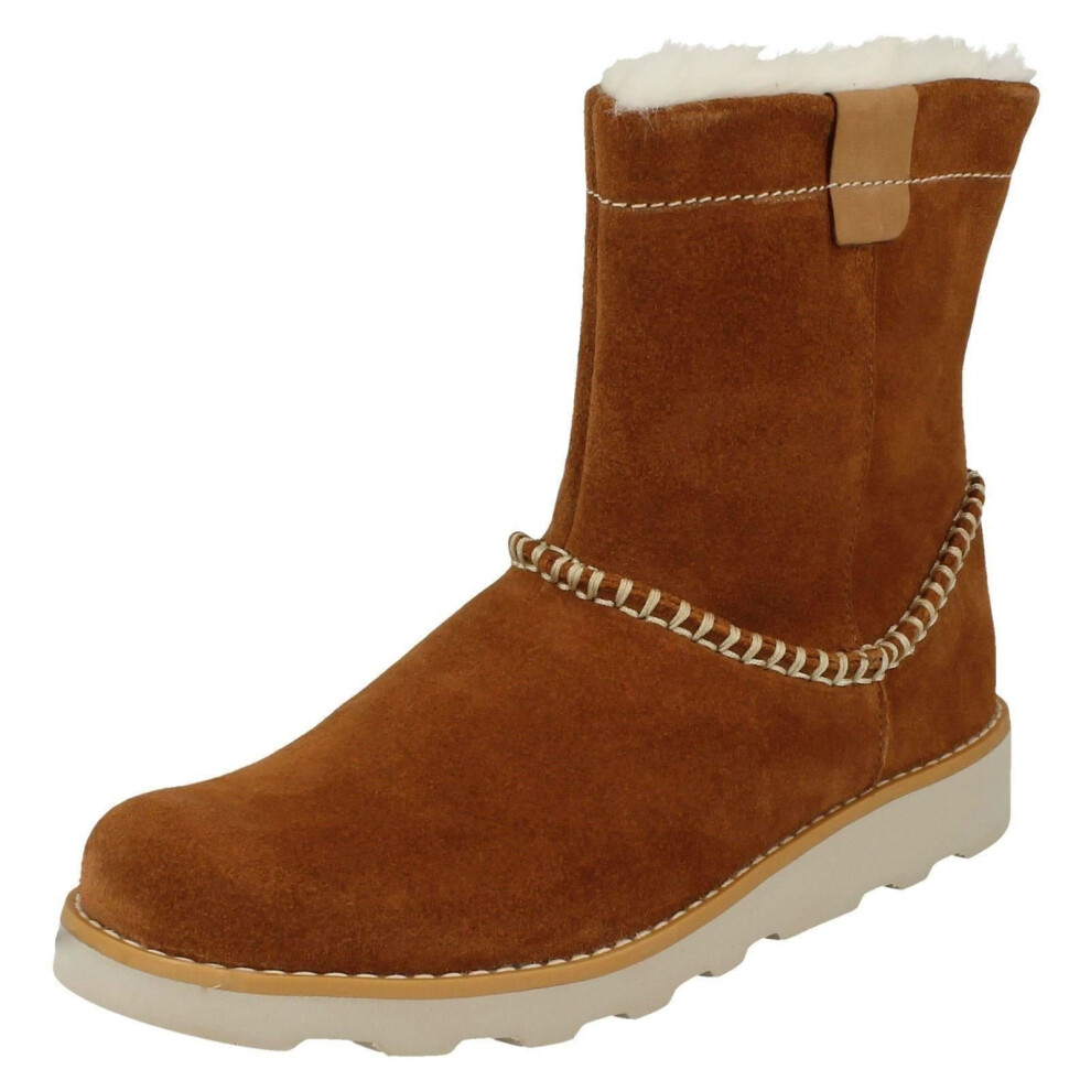 (UK 9 Child, Tan (Brown)) Girls Clarks Casual Fur Lined Boots Crown Piper - G Fit