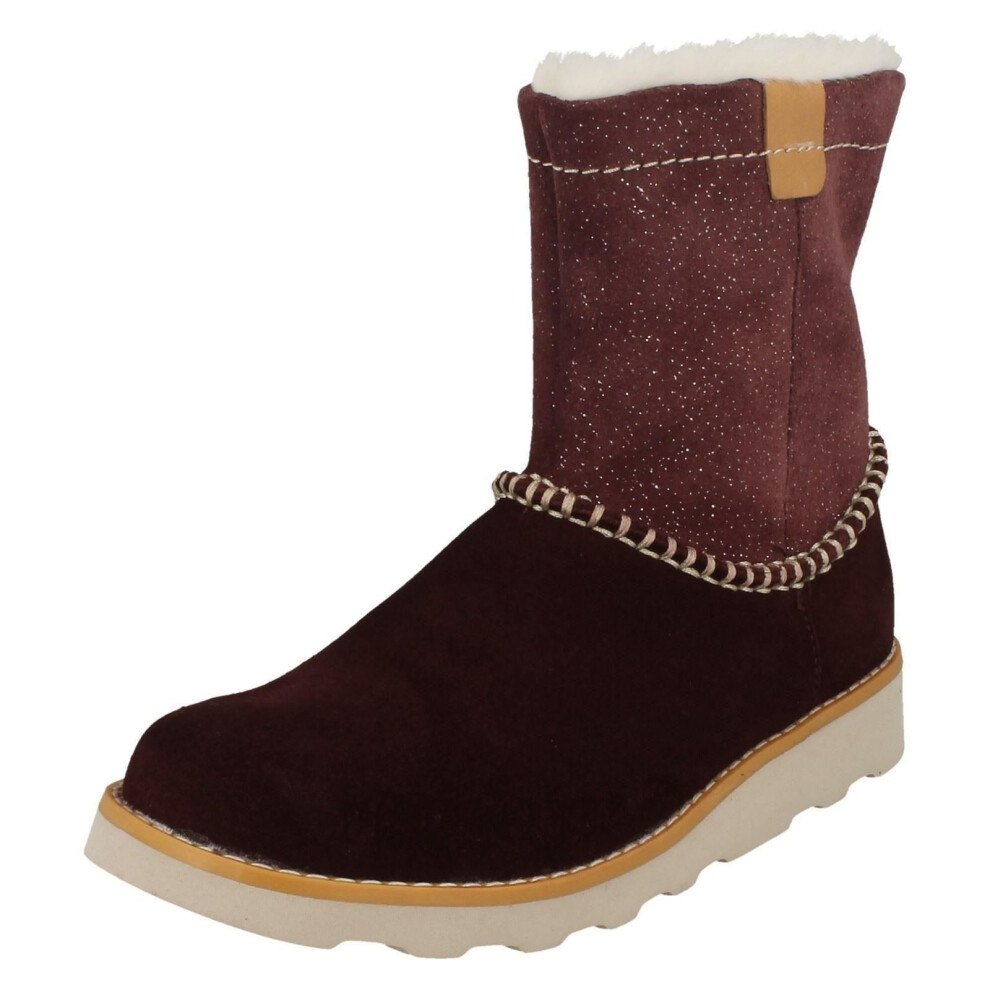 (UK 7.5 Infant, Burgundy (Purple)) Girls Clarks Casual Fur Lined Boots Crown Piper - G Fit