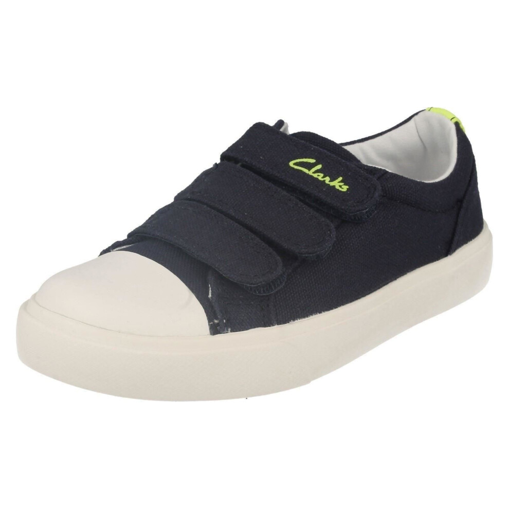 (UK 12 Child, Navy (Blue)) Boys Clarks Machine Washable Casual Pumps Club Halcy - F Fit