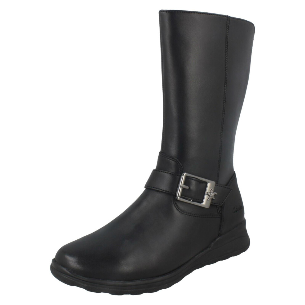 (UK 12.5 Child, Black) Girls Clarks Mid Calf Boots Mariel Star - G Fit