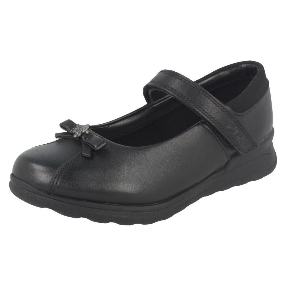 (UK 10 Child, Black) Girls Gloforms By Clarks Bow Trim School Shoes Mariel Wish Inf - H Fit