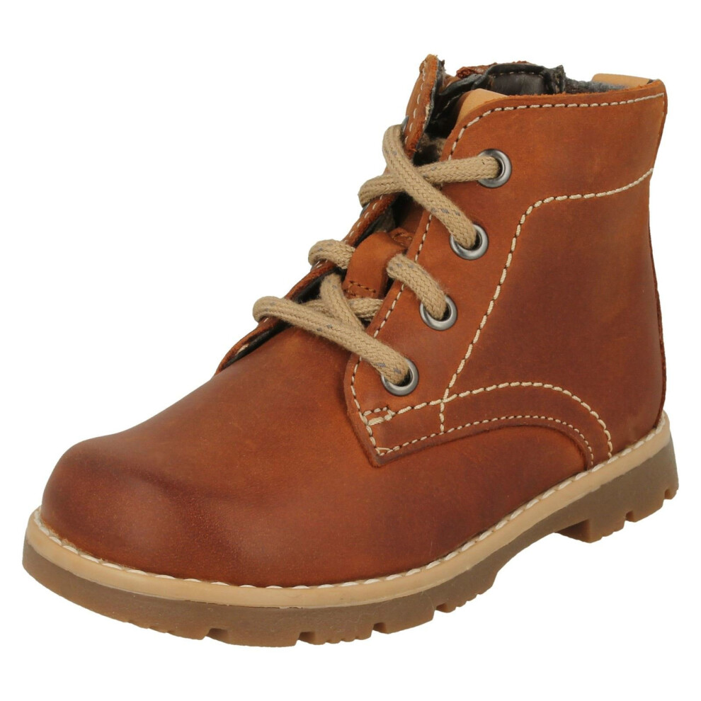 Clarks (Uk 4 Infant, Tan (Brown)) Infant Boys Lace Up Detailed Ankle Boots Comet Rock Inf - F Fit