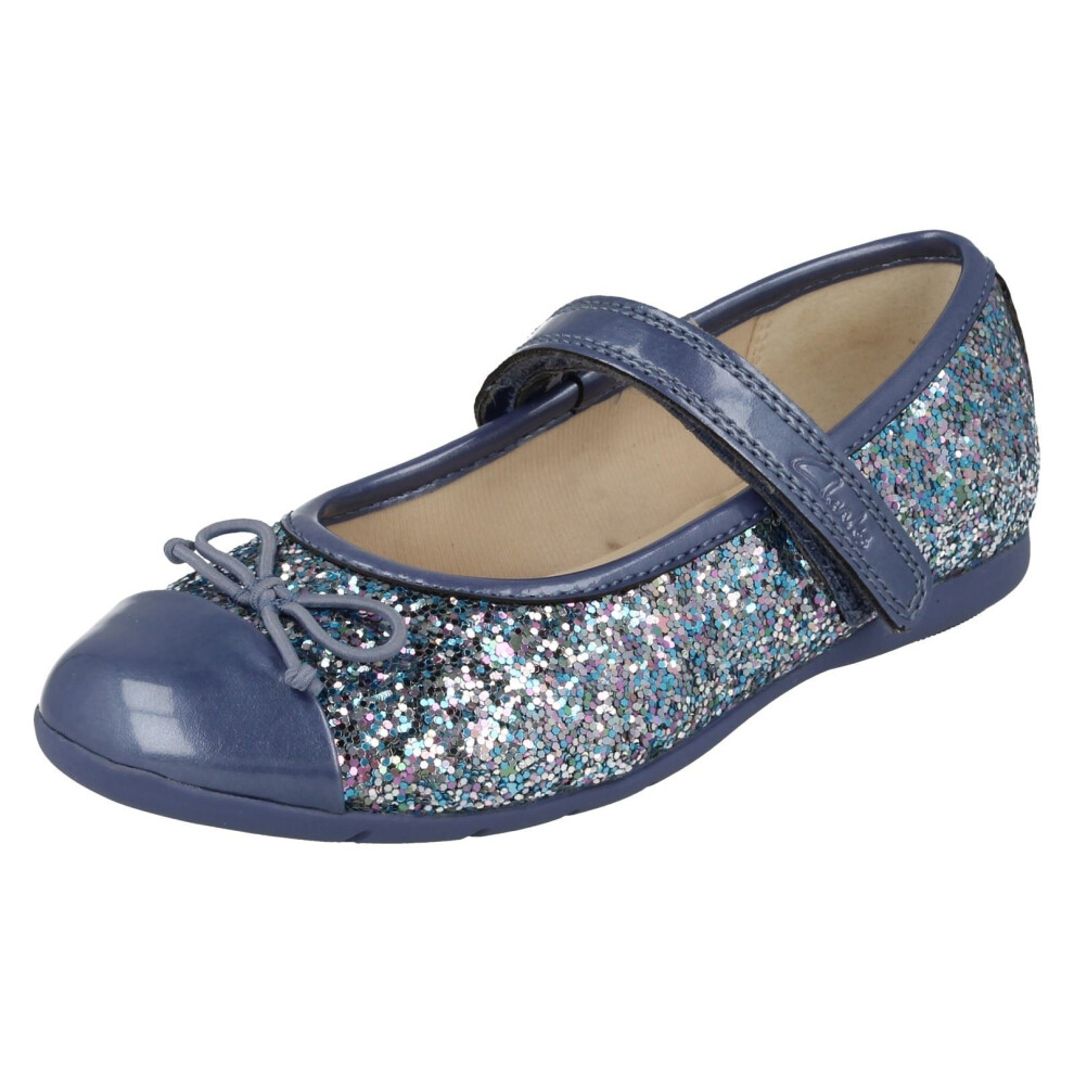 (UK 7 Infant, Blue) Girls Clarks Mary Jane Style Party Shoes Dance Zing - F Fit