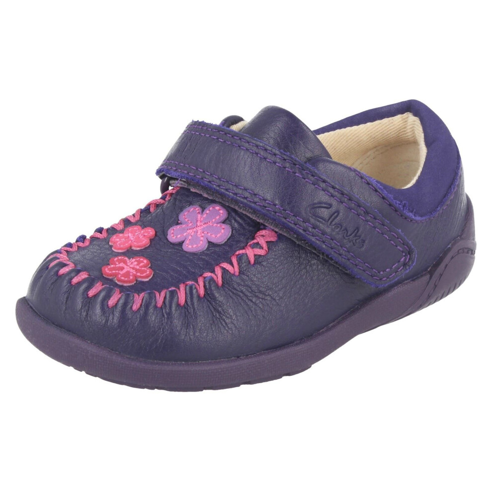 Girls Clarks Casual Shoes Litzy Evie - Purple Leather - UK Size 3.5G - EU Size 19 - US Size 4W