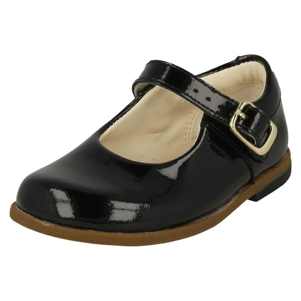 (UK 5 Infant, Black) Girls Clarks Buckle Fastening School Shoes Drew Sky - F Fit