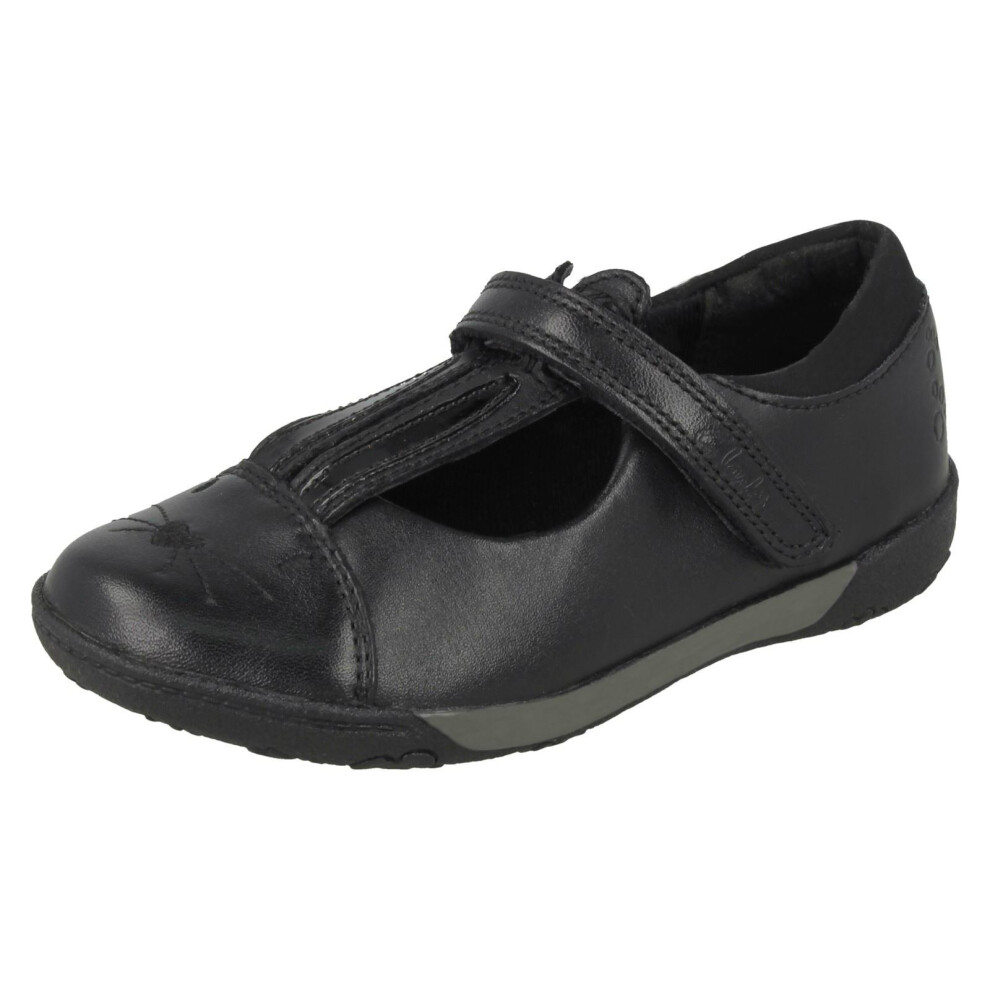 (UK 7.5 Infant, Black) Girls Clarks School Shoes Nibbles Jig - F Fit