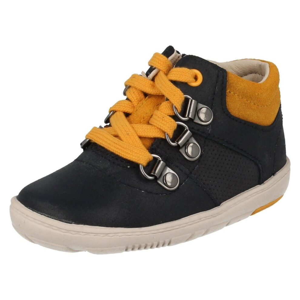 (UK 4 Infant, Navy (Blue)) Infant Boys Clarks First Ankle Boots Maxi Square - G Fit