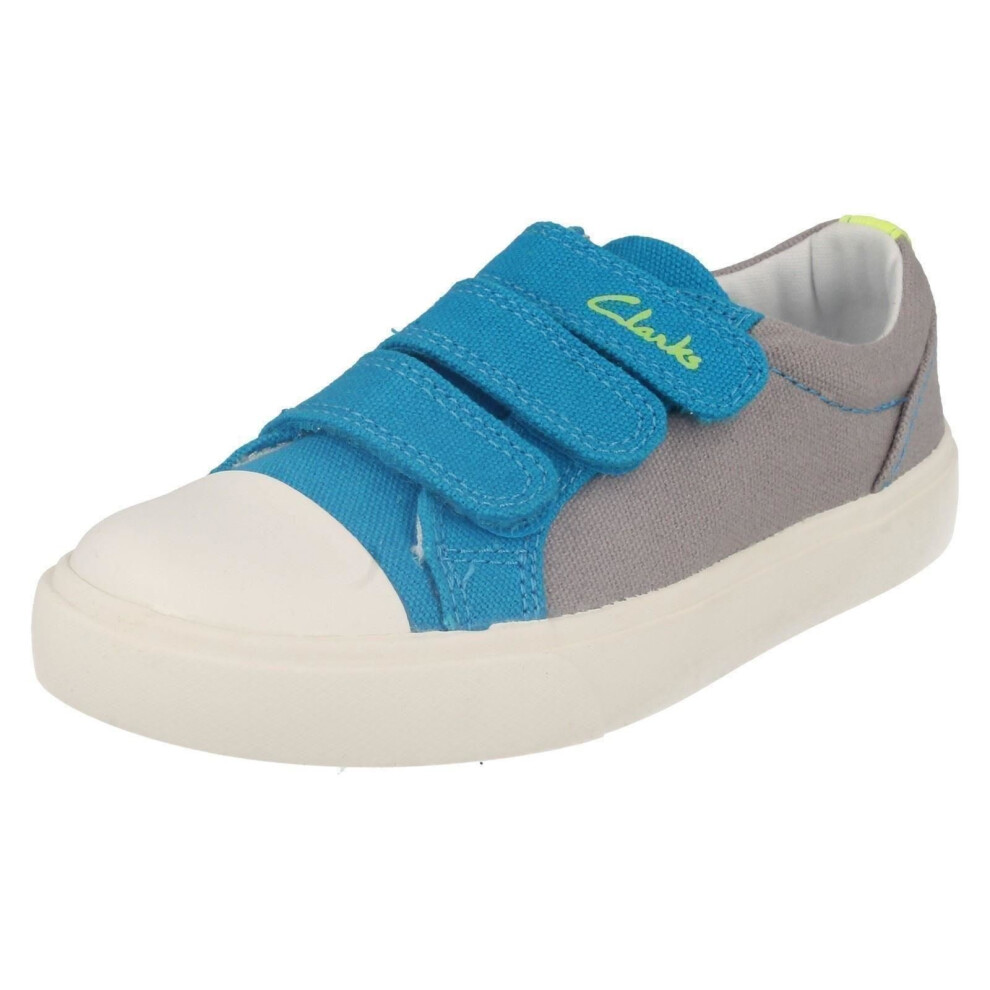 (UK 1.5 Child, Grey) Boys Clarks Machine Washable Casual Pumps Club Halcy - F Fit