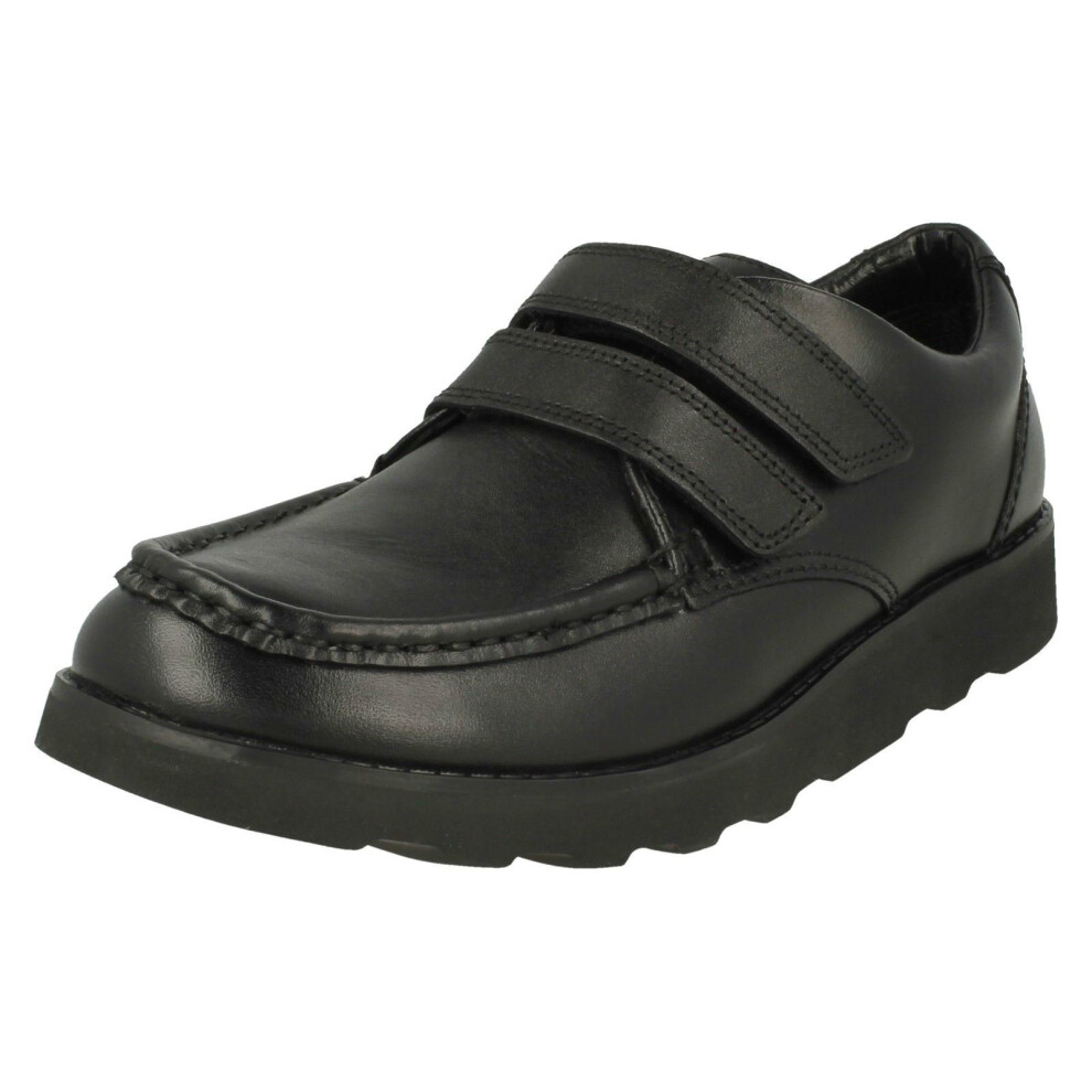 (UK 12 Child, Black) Boys Clarks Hook And Loop Fastening Formal Shoes Crown Tate - F Fit