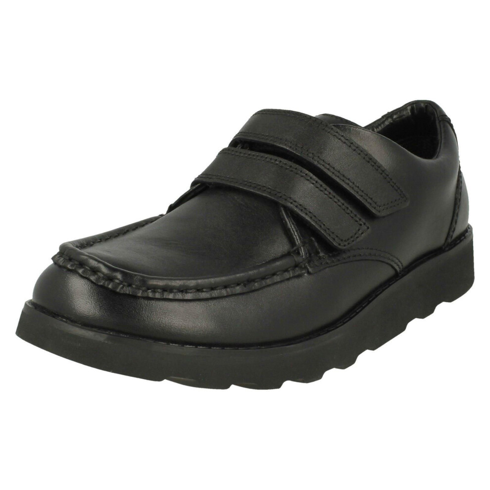 (UK 10.5 Child, Black) Boys Clarks Hook And Loop Fastening Formal Shoes Crown Tate - F Fit