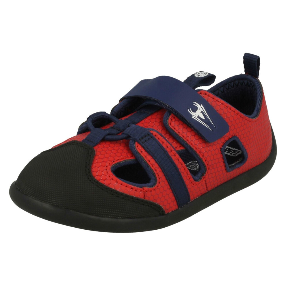 (UK 4 Infant, Red) Boys Clarks Marvel Detailed Closed Toe Sandals Play Spider - G Fit