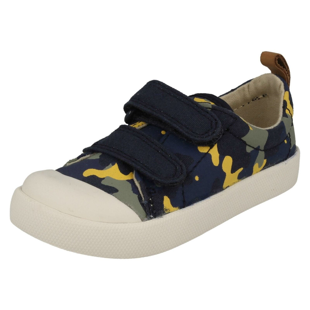 (UK 4 Infant, Navy Camo (Blue)) Infant Boys Clarks Machine Washable Summer Doodles Halcy High - F Fit