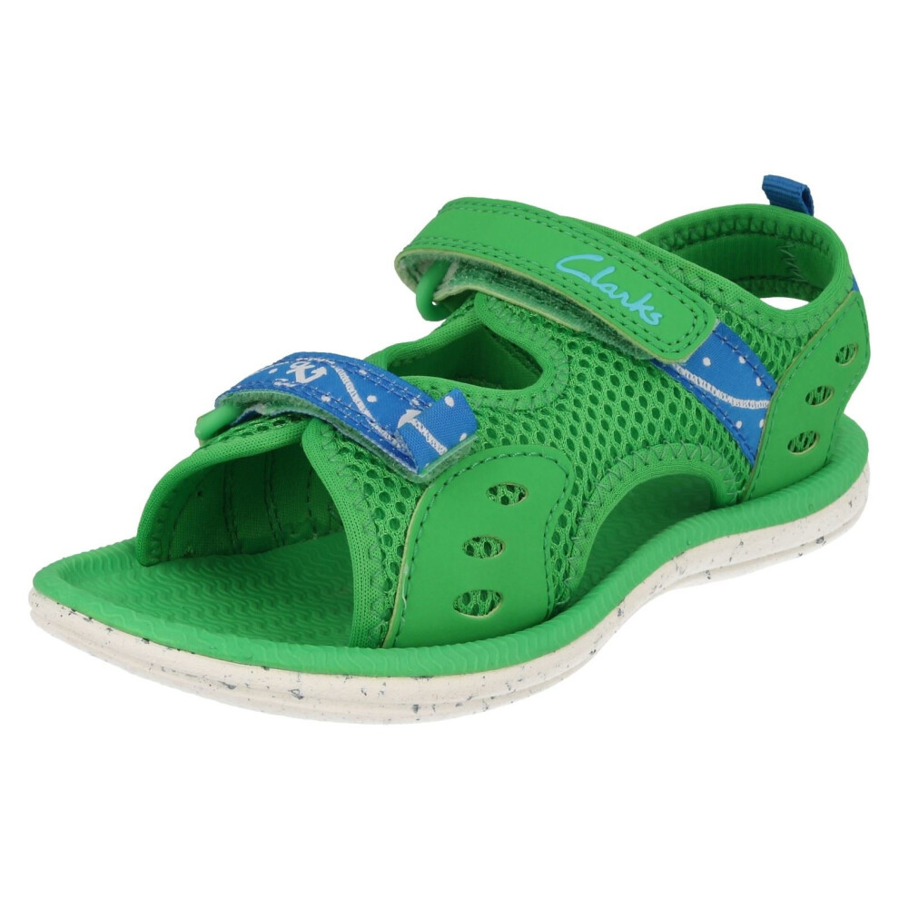 (UK 4 Infant, Green) Boys Clarks Casual Sandals Piranha Boy - F Fit