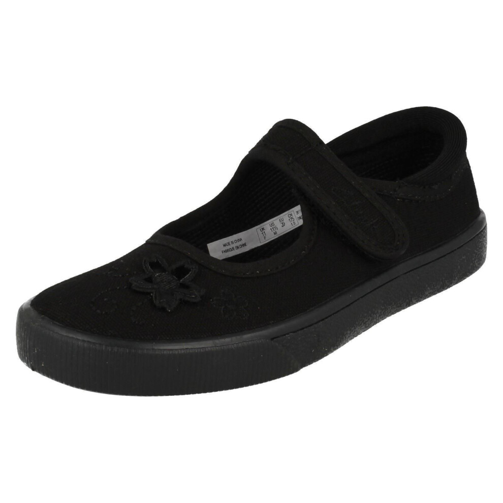 (UK 10.5 Child, Black) Girls Clarks Casual Pumps Hopper Go - F Fit