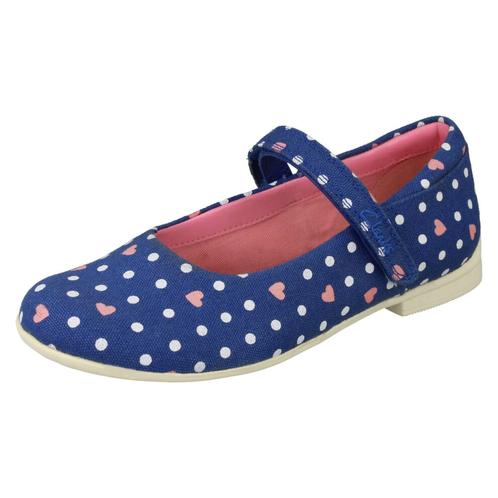 Girls Clarks Casual Pumps Dolly Tiny - Blue Textile - UK Size 11.5F - EU Size 29.5 - US Size 12M