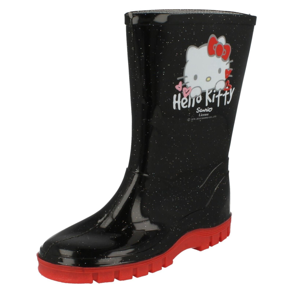 Girls Hello Kitty Wellingtons - Black Rubber - UK Size 12 - EU Size 31 - US Size 13