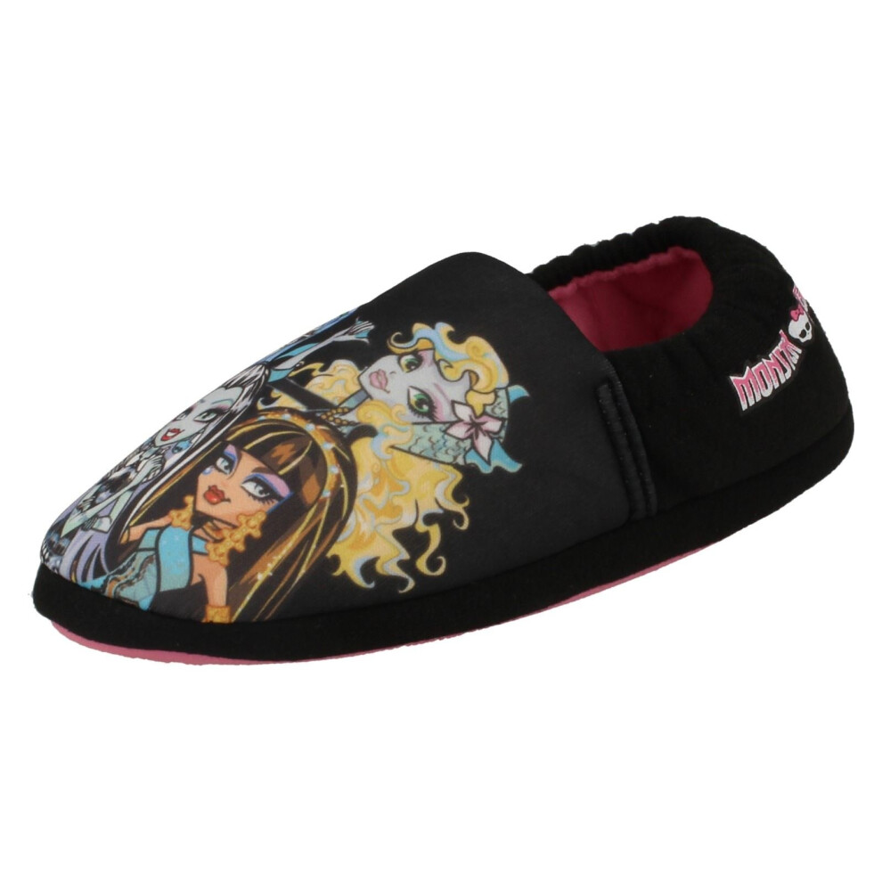 (UK 12 Child, Black) Girls Casual Slip On Slippers Monster High