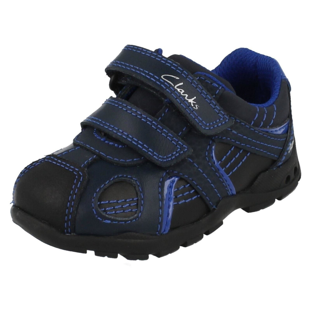 Boys Clarks Light Up Walking Shoes Brite Time - Navy Leather - UK Size 4F - EU Size 20 - US Size 4.5M