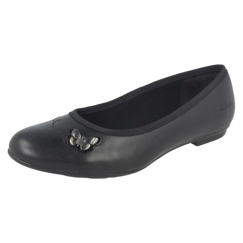 UK 13 Child Black Girls Clarks School Shoes With Butterfly Detail Abitha Rae F Fit on OnBuy