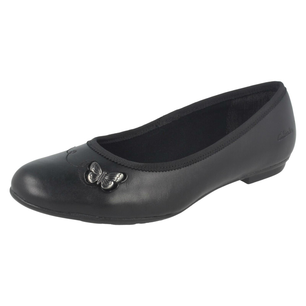 (UK 13 Child, Black) Girls Clarks School Shoes With Butterfly Detail Abitha Rae - F Fit
