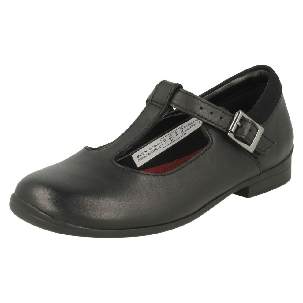 (UK 7.5 Child, Black) Girls Clarks T-Bar School Shoes Jamie Sky - G Fit