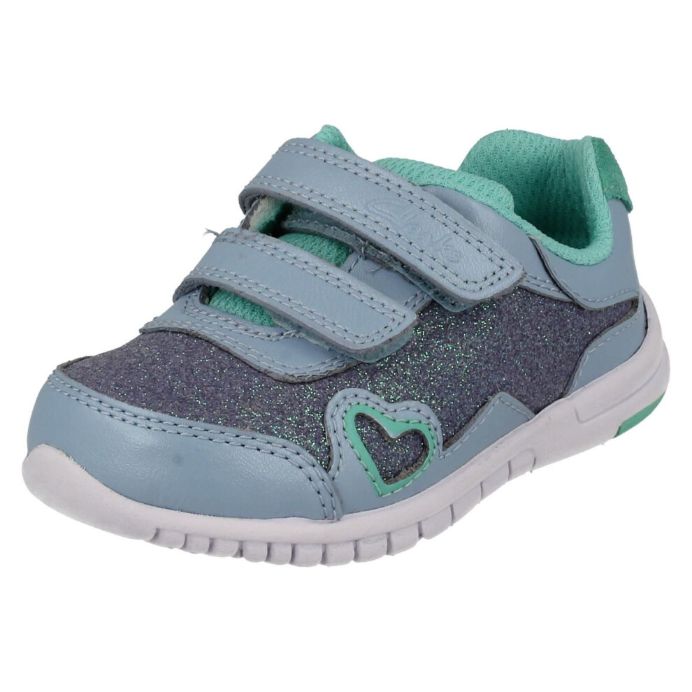 (UK 4 Infant, Denim Blue (Blue)) Infant Girls Clarks First Trainers Azon Maze - G Fit