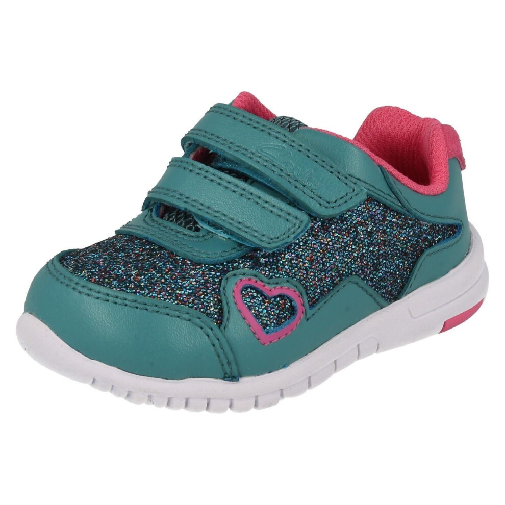 (UK 4 Infant, Turquoise (Blue)) Infant Girls Clarks First Trainers Azon Maze - H Fit