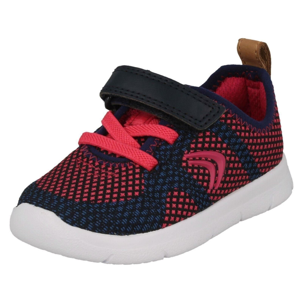 (UK 6 Infant, Navy/Raspberry (Pink)) Childrens Unisex Clarks Lightweight Trainers Ath Flux - F Fit