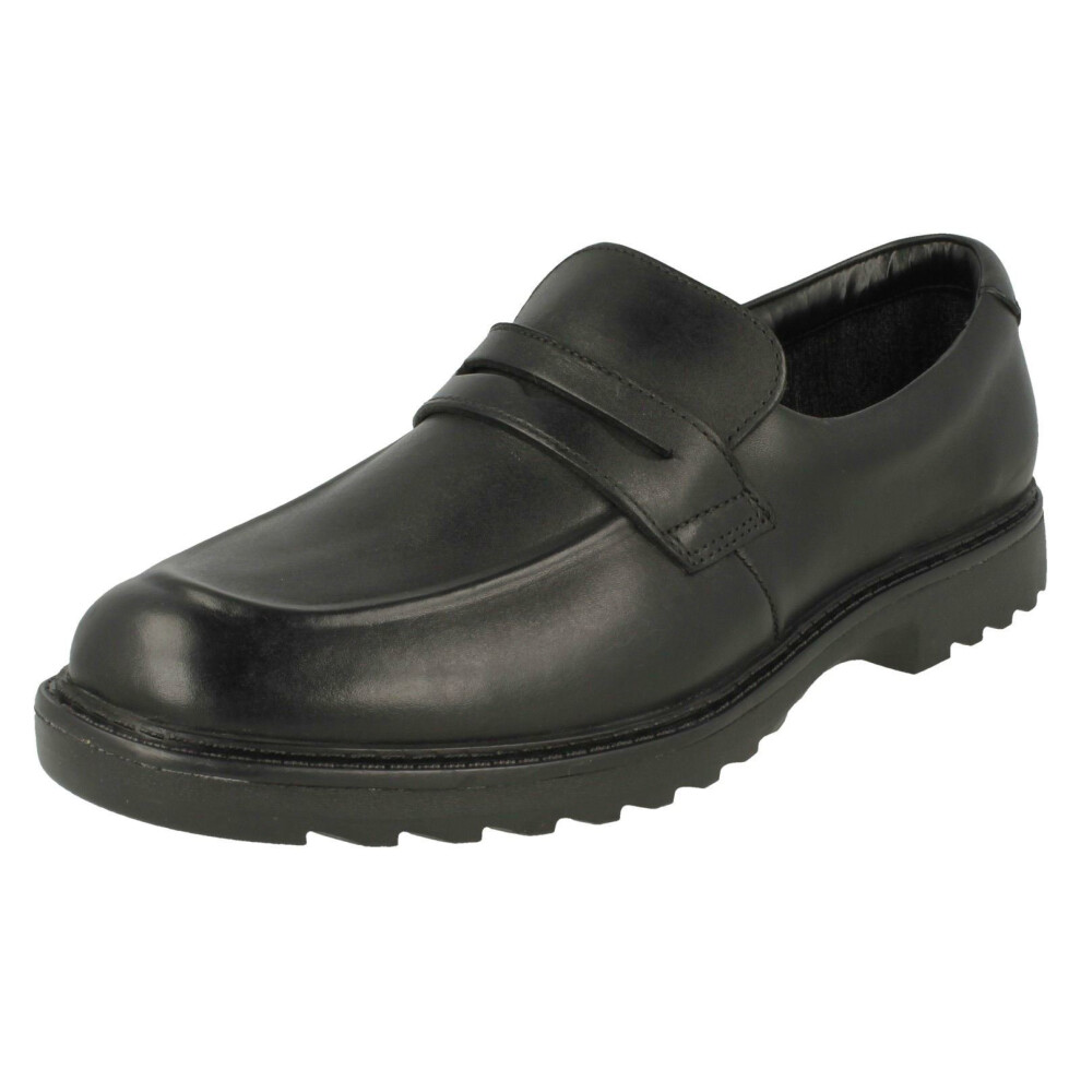 (UK 3 Child, Black) Boys Clarks Slip On Formal Shoes Asher Stride - F Fit