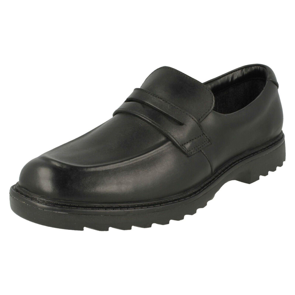 (UK 3 Child, Black) Boys Clarks Slip On Formal Shoes Asher Stride - H Fit